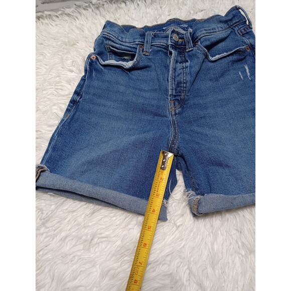 OLD NAVY Sky Hi Extra High Rise Raw Hem Button Fly Denim Shorts Sz 4 - Picture 2 of 12